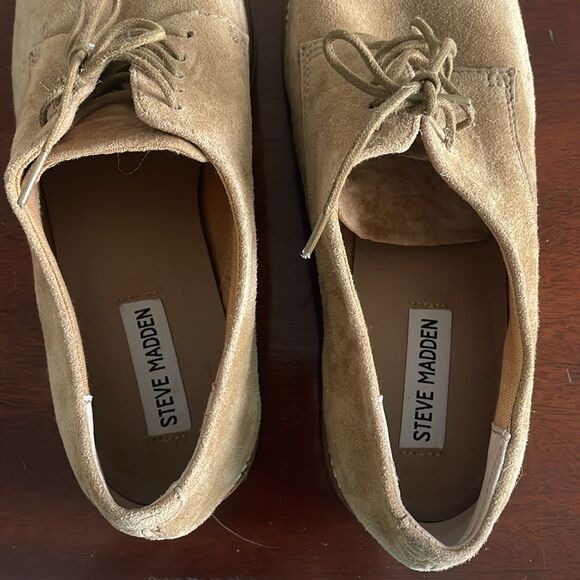 Steve Madden Dominant Suede Lace Up Loafers Sand Tan Size 10 Oxford - Picture 8 of 8